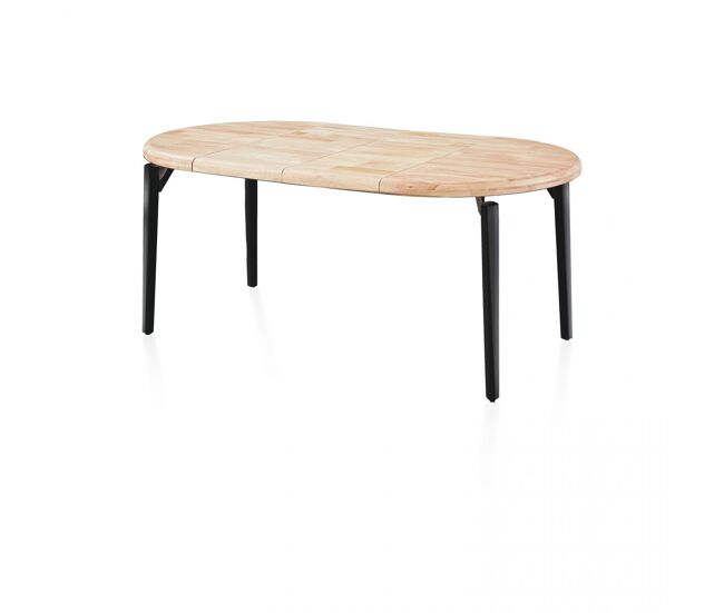 Mesa de comedor redonda extensible en negro y roble 100-180x100 Padma Negro - Roble 100 x 76 x cm