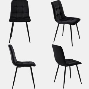 Conjunto de 4 cadeiras de jantar - estrutura metálica - tecido de veludo - preto