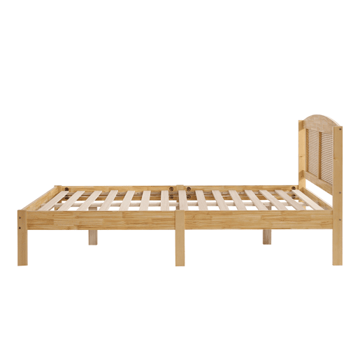 Cama de casal para adultos 160X200 cm - cabeceira em madeira de pinho e rotim - Natural