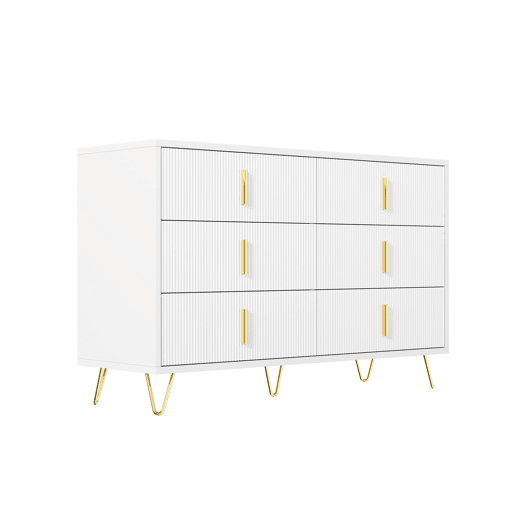 Aparador 120x40x77 cm - com 6 gavetas - puxadores dourados - Branco