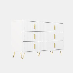 Aparador 120x40x77 cm - com 6 gavetas - puxadores dourados - Branco