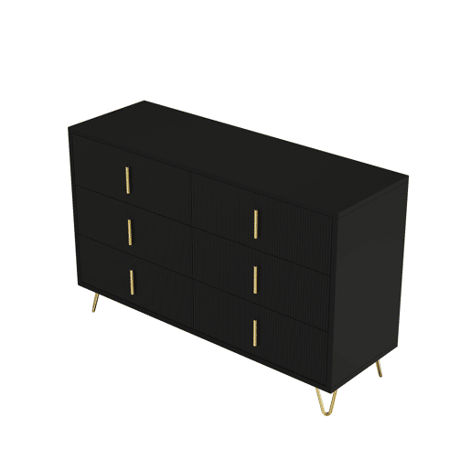 Aparador 120x40x77 cm - com 6 gavetas - puxadores dourados - Preto