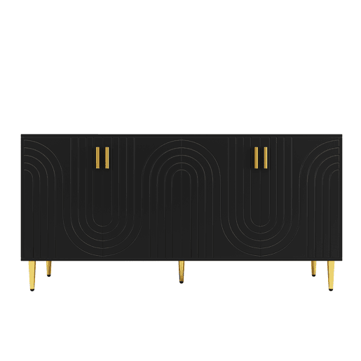 Aparador moderno - 4 portas com padrão ondulado - em MDF - Preto