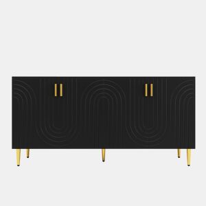 Aparador moderno - 4 portas com padrão ondulado - em MDF - Preto