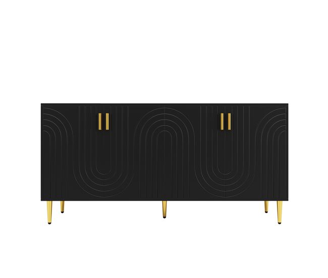 Aparador moderno - 4 puertas con patrón ondulado - en mdf - negro
