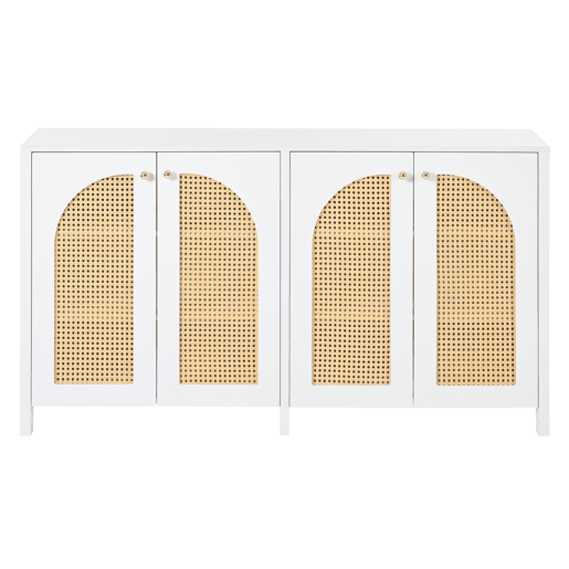 Aparador moderno com prateleiras reguláveis - portas de rotim - MDF - Branco