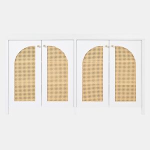 Aparador moderno com prateleiras reguláveis - portas de rotim - MDF - Branco