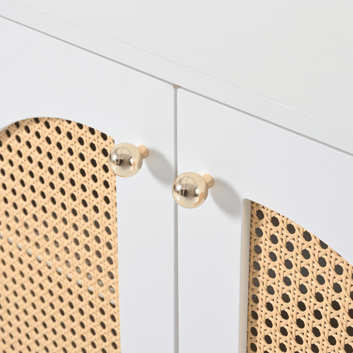 Aparador moderno com prateleiras reguláveis - portas de rotim - MDF - Branco
