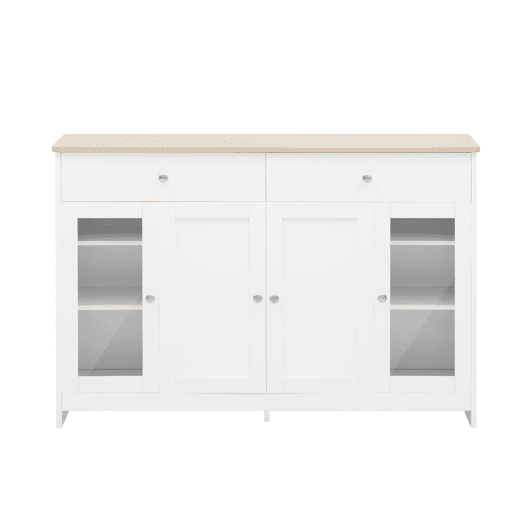 Aparador com 2 gavetas e portas de vidro - para sala de estar e sala de jantar - Branco