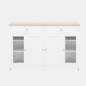 Aparador com 2 gavetas e portas de vidro - para sala de estar e sala de jantar - Branco