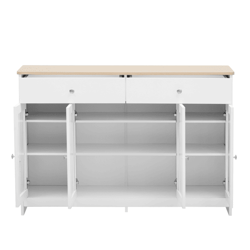 Aparador com 2 gavetas e portas de vidro - para sala de estar e sala de jantar - Branco