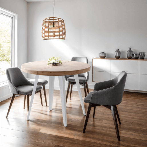 Mesa redonda Berg extensible 120-200 Branco - Carvalho 120 x 76 x 120 cm