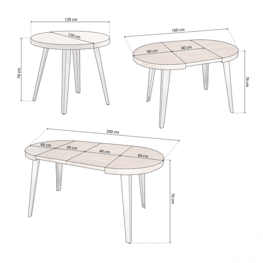Mesa redonda Berg extensible 120-200 Branco - Carvalho 120 x 76 x 120 cm