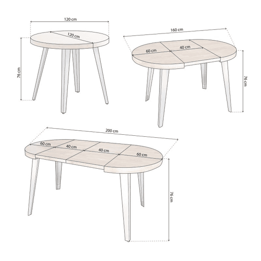 Mesa redonda Berg extensible 120-200 Branco - Carvalho 120 x 76 x 120 cm