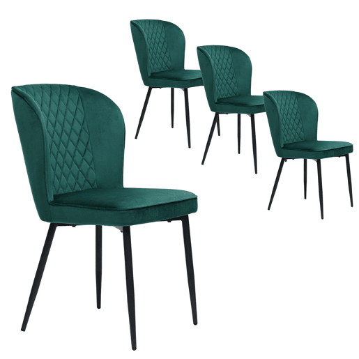 Conjunto de 4 cadeiras estofadas em veludo - estrutura metálica - Verde