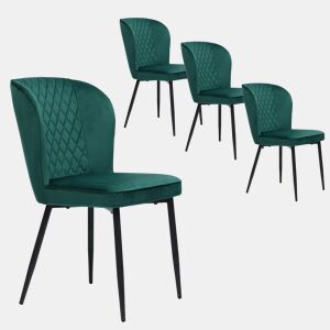 Conjunto de 4 cadeiras estofadas em veludo - estrutura metálica - Verde