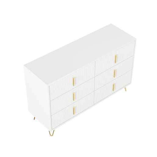 Aparador 120x40x77 cm - com 6 gavetas - puxadores dourados - Branco