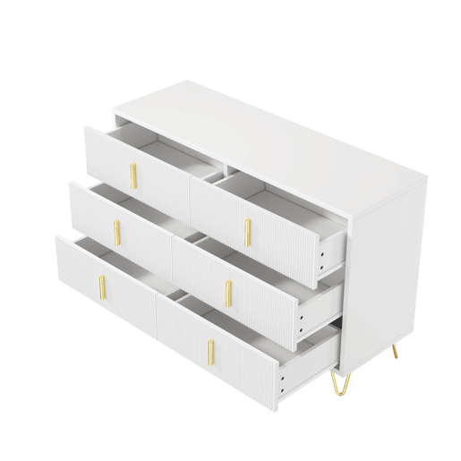Aparador 120x40x77 cm - com 6 gavetas - puxadores dourados - Branco