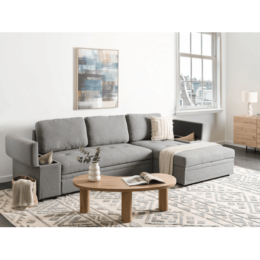 Sofá-cama de canto HRISEY Linho sintético Cinzento com arrumação 3 lugares à esquerda