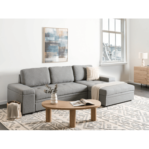 Sofá-cama de canto HRISEY Linho sintético Cinzento com arrumação 3 lugares à esquerda