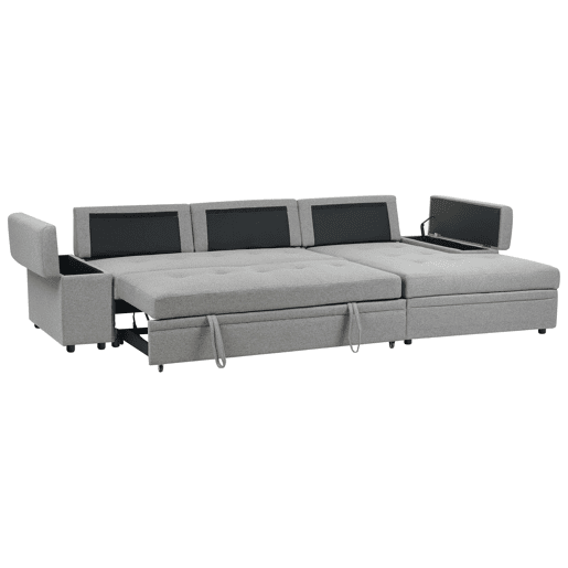 Sofá-cama de canto HRISEY Linho sintético Cinzento com arrumação 3 lugares à esquerda