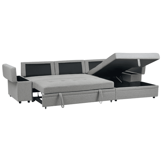 Sofá-cama de canto HRISEY Linho sintético Cinzento com arrumação 3 lugares à esquerda