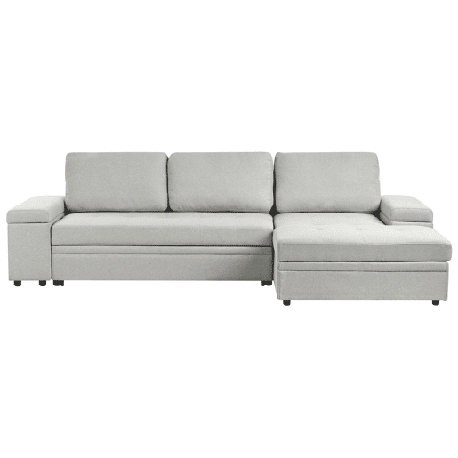 Sofá-cama de canto HRISEY Linho sintético Cinzento claro com arrumação 3 lugares à esquerda