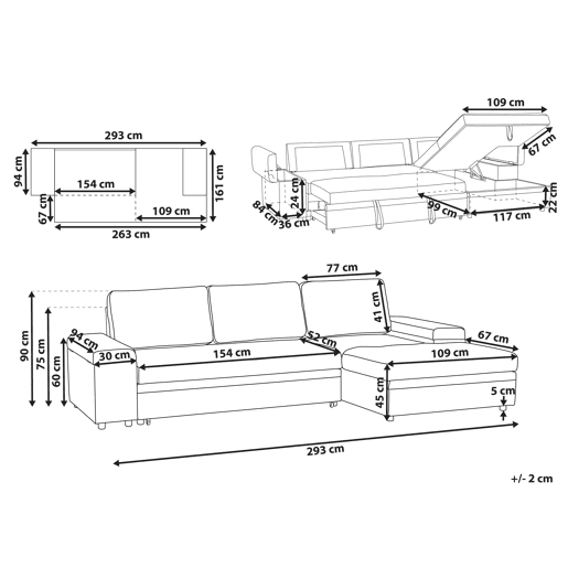 Sofá-cama de canto HRISEY Linho sintético Cinzento claro com arrumação 3 lugares à esquerda