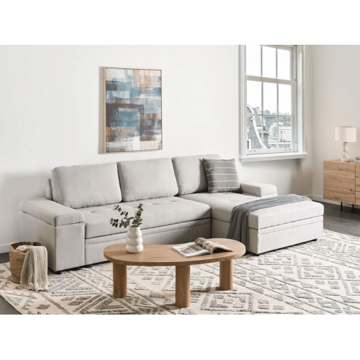Sofá-cama de canto HRISEY Linho sintético Cinzento claro com arrumação 3 lugares à esquerda