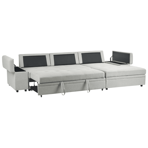 Sofá-cama de canto HRISEY Linho sintético Cinzento claro com arrumação 3 lugares à esquerda