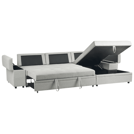 Sofá-cama de canto HRISEY Linho sintético Cinzento claro com arrumação 3 lugares à esquerda