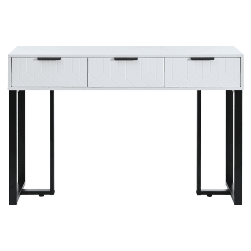 Mesa de consola moderna, com 2 gavetas, pés reguláveis, branco e preto