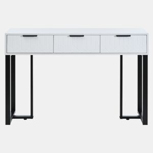 Mesa de consola moderna, com 2 gavetas, pés reguláveis, branco e preto
