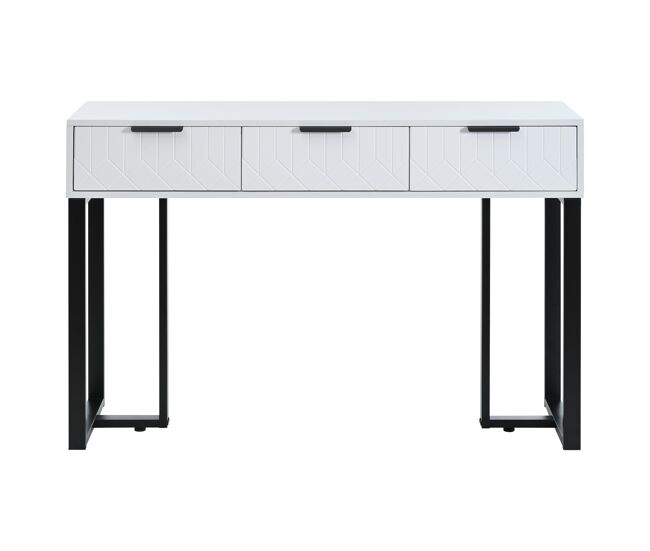 Mesa consola moderna, con 2 cajones, pies ajustables, blanco y negro