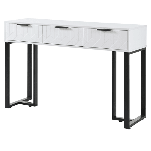 Mesa de consola moderna, com 2 gavetas, pés reguláveis, branco e preto