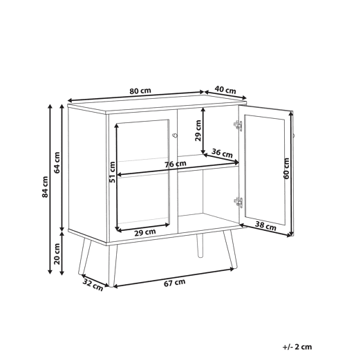 Armário com vitrine ALBANY 80 cm Castanho claro
