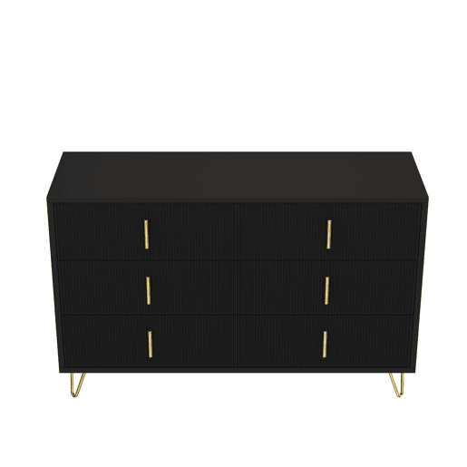 Aparador 120x40x77 cm - com 6 gavetas - puxadores dourados - Preto
