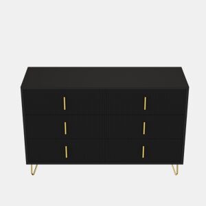 Aparador 120x40x77 cm - com 6 gavetas - puxadores dourados - Preto