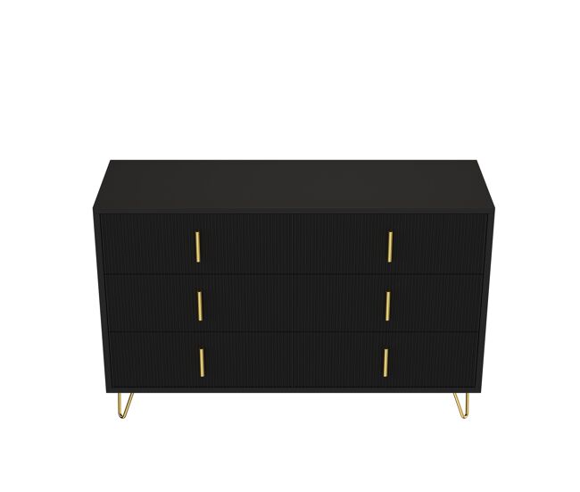Aparador 120x40x77 cm - con 6 cajones - tiradores dorados - negro