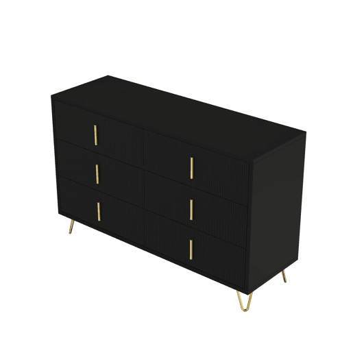 Aparador 120x40x77 cm - com 6 gavetas - puxadores dourados - Preto