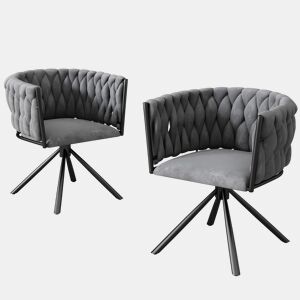 Conjunto de 2 cadeiras giratórias de veludo com braços - pernas de metal - Cinzento