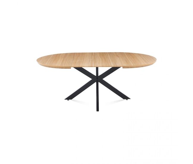 Mesa redonda de comedor extensible en roble y negro 130-210x130 cm Asuna Roble Negro 130 x 76 x cm