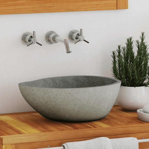 Lavatório - Lavabo - Pia de banheiro de pedra do rio oval (37-46)x(29-36) cm