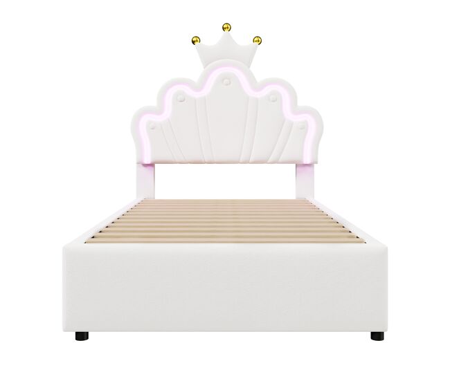 Cama tapizada 90x200 cm - luz led, 2 cajones, cabecero ajustable - blanca