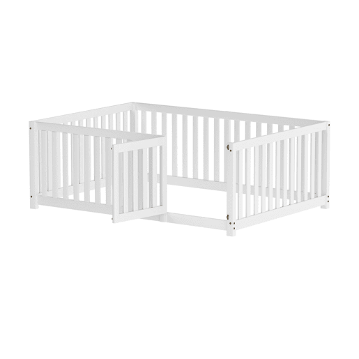 Cama de madeira maciça para crianças 140x200cm com barreira de segurança - Branco