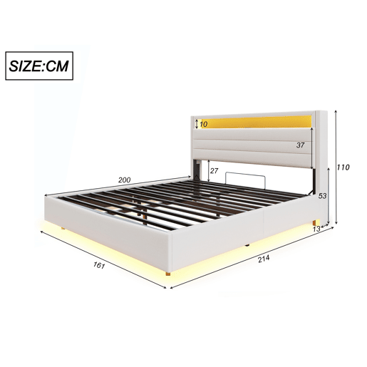 Cama contentora estofada em linho 160x200 cm - com tomada USB e LED - Bege Cama contentora estofada em linho 160x200 cm - com tomada USB e LED - Bege