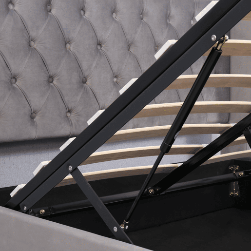 Cama contentora estofada em veludo 140x190 cm com estrado de ripas - Cinzento