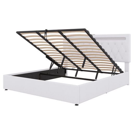 Cama de arrumação almofadada 180x200 cm - com LED que muda de cor e tomadas USB - Branco Cama de arrumação almofadada 180x200 cm - com LED que muda de cor e tomadas USB - Branco