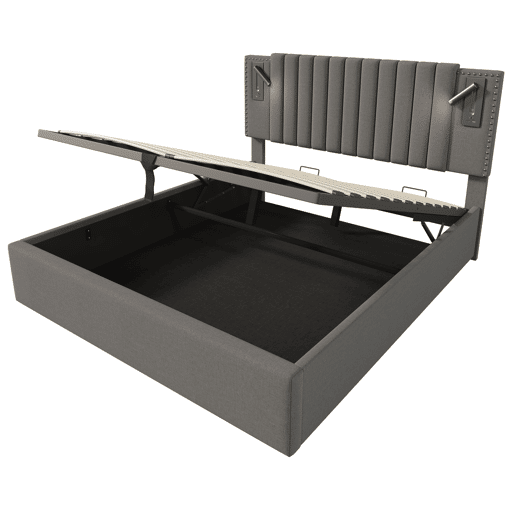 Cama contentora em tecido de algodão 160x200 cm - com luzes de leitura e portas de carregamento USB - com estrado de molas - Cinzento
