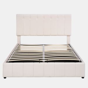 Cama estofada com arrumação - 140x200cm - tecido aveludado - Bege